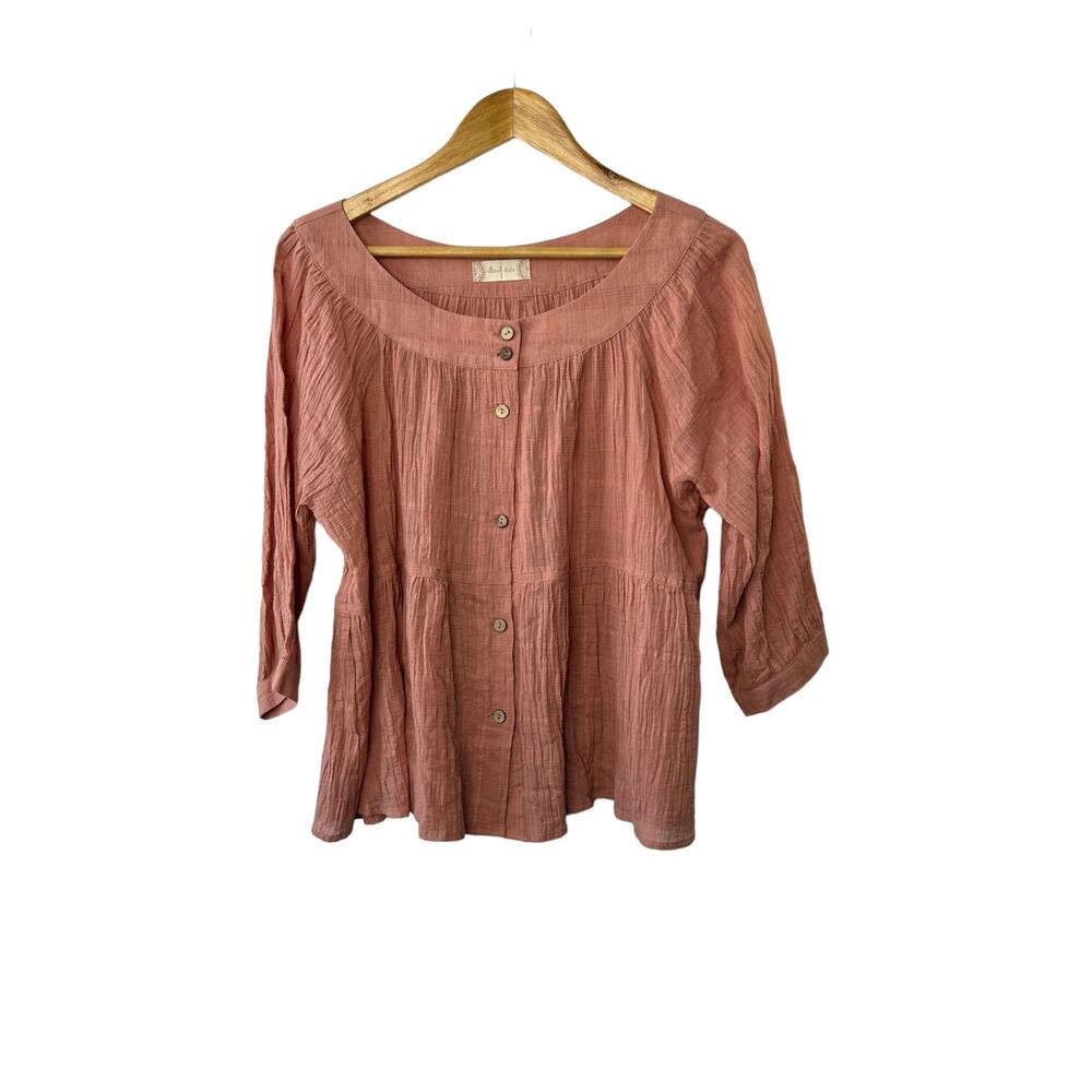 Altar'd State Dark Peach Long Sleeve Semi-Sheer Button Front Blouse Sz Small